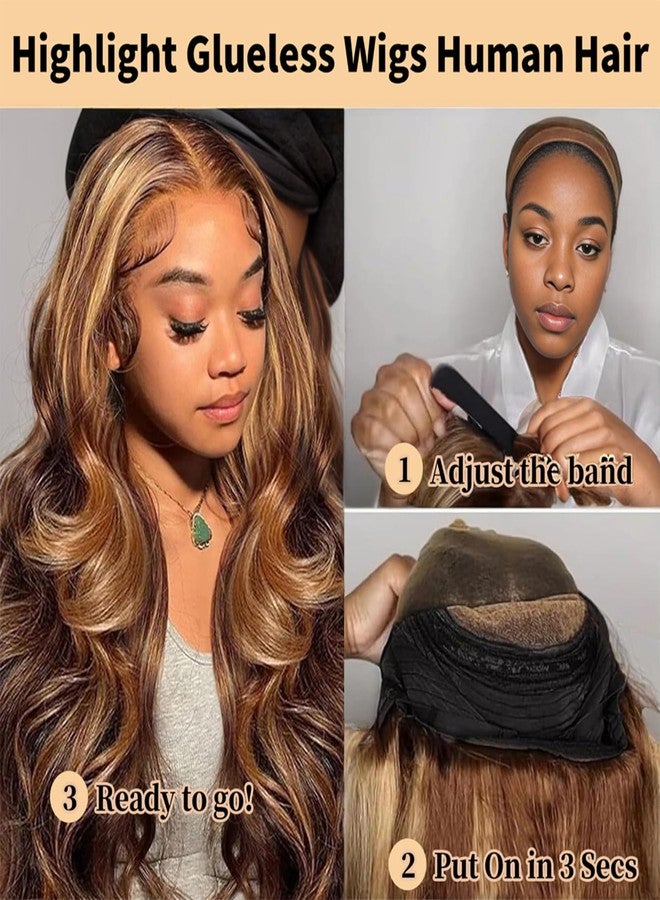 ROYAL IMPRESSION 24 Inch Highlight Ombre Glueless Wigs Human Hair Pre Plucked Pre Cut 200% Density 5x5 HD Lace Closure Wigs Human Hair Honey Blonde Body Wave Wear and Go Glueless Wig for Women 3X Longer Lifespan - Image 4